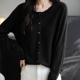 Merino Wool Blend Seamless Crewneck Cardigan