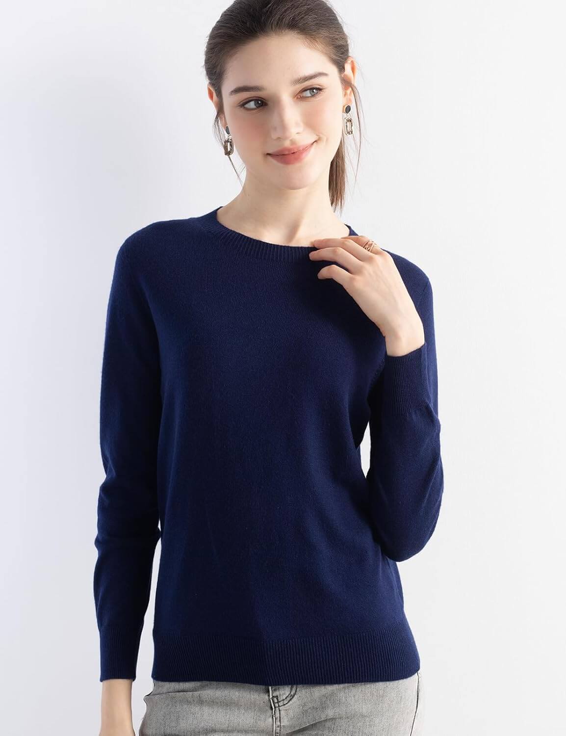 Women's Merino Wool Sweater 2025 Fall Winter Crew Neck Long Sleeve First-Line Ready to Wear Seamless Knit Sweater