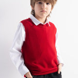 Colete suéter 100% lã Merino para meninos e meninas com gola redonda