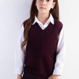 Girls 100% Merino Wool Sweater Vest V-Neck Sleevless 2025 Fall Winter Cable Tops Knitted Pullover Vest
