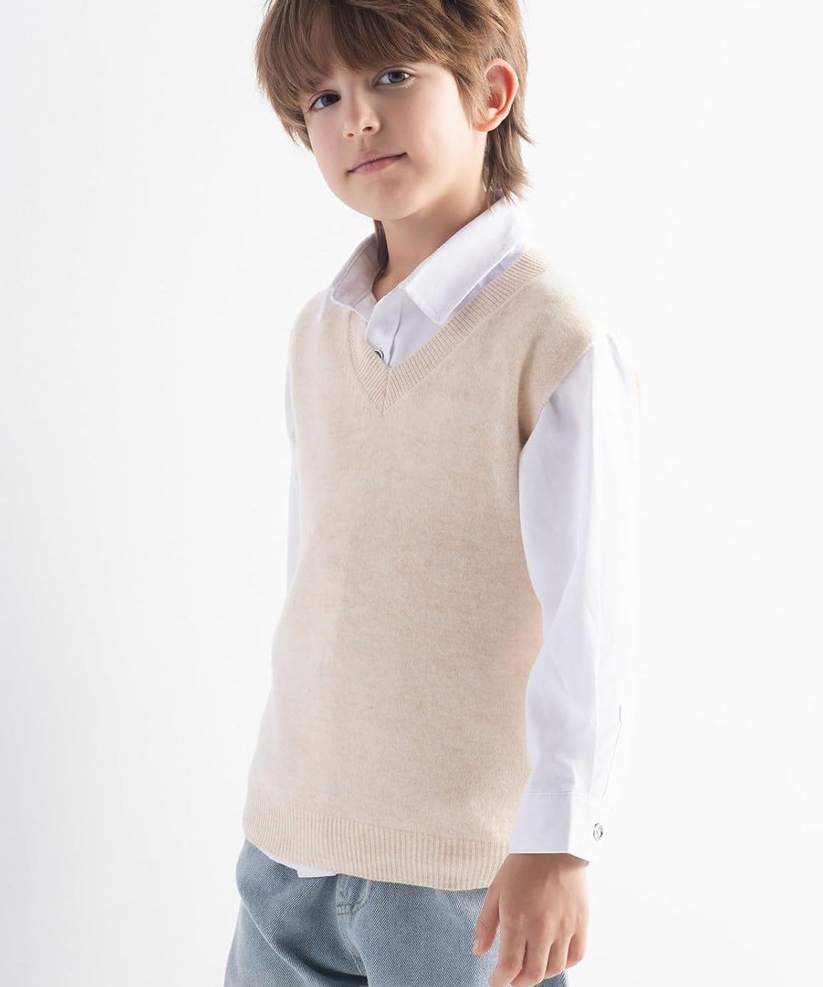 Boys & Girls 100% Merino Wool V-Neck Sleeveless Knit Sweater Vest