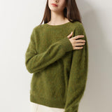 Suéter sem costura 100% lã Merino com gola redonda