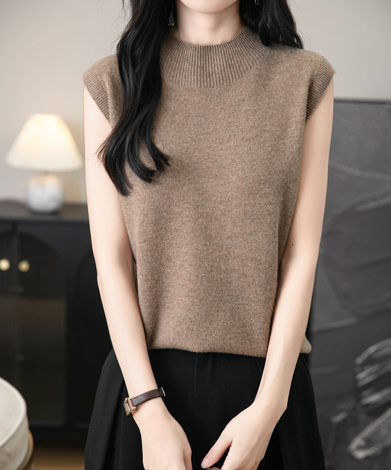 100% Merino Wool Casual Mock Neck Knit Vest