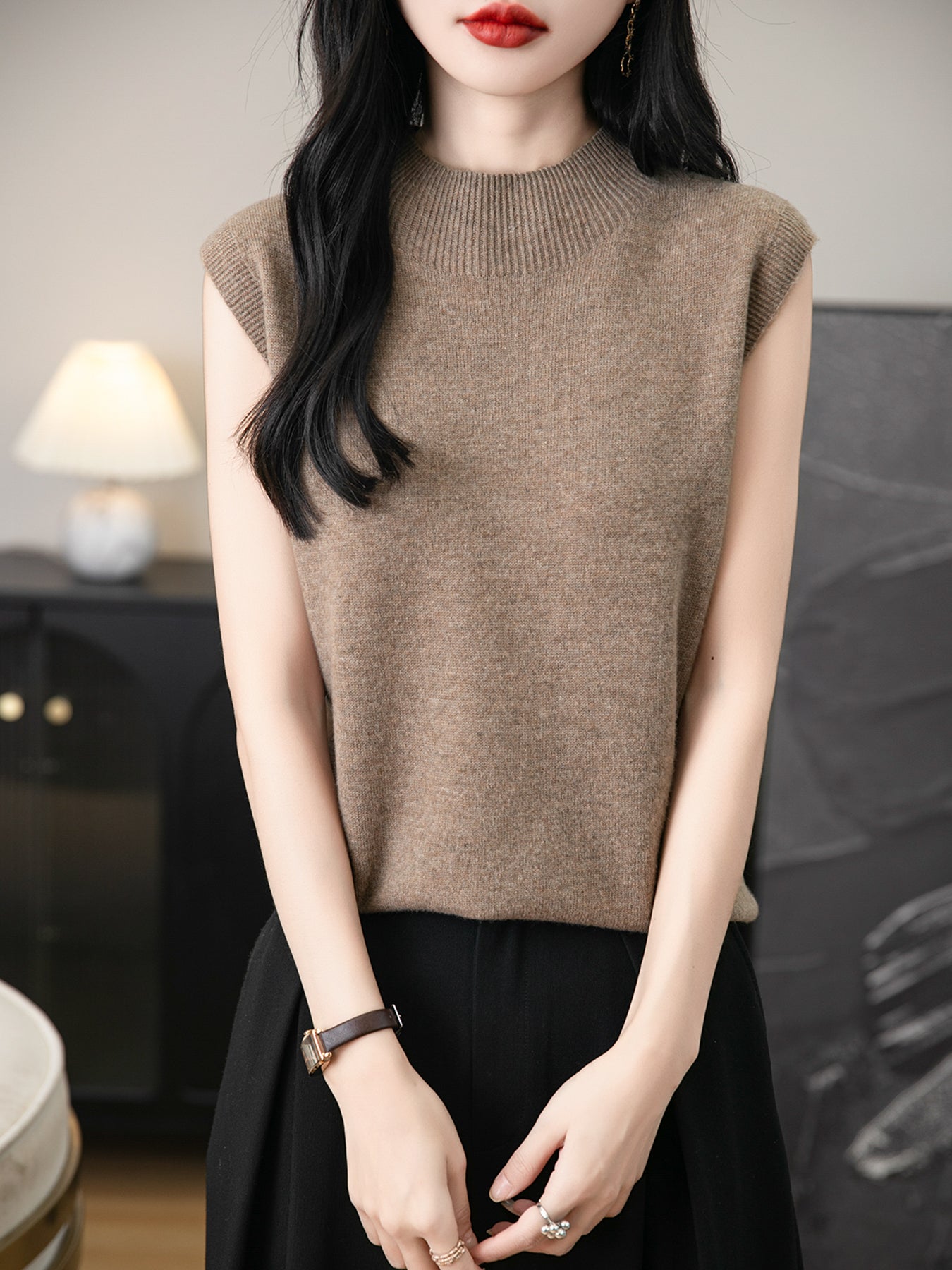 100% wełna merynosowa, dzianinowa kamizelka o luźnym kroju