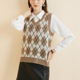 Giubbotto da maglione da donna al 100% da donna 2025 Diamond inverno autunno V Glet maglione a maglia senza maniche