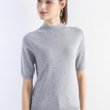Women's Merino Wool Sweater 2025 Fall Winter Mock Neck Short Sleeve First-Line Ready to Wear Seamless Knit Sweater