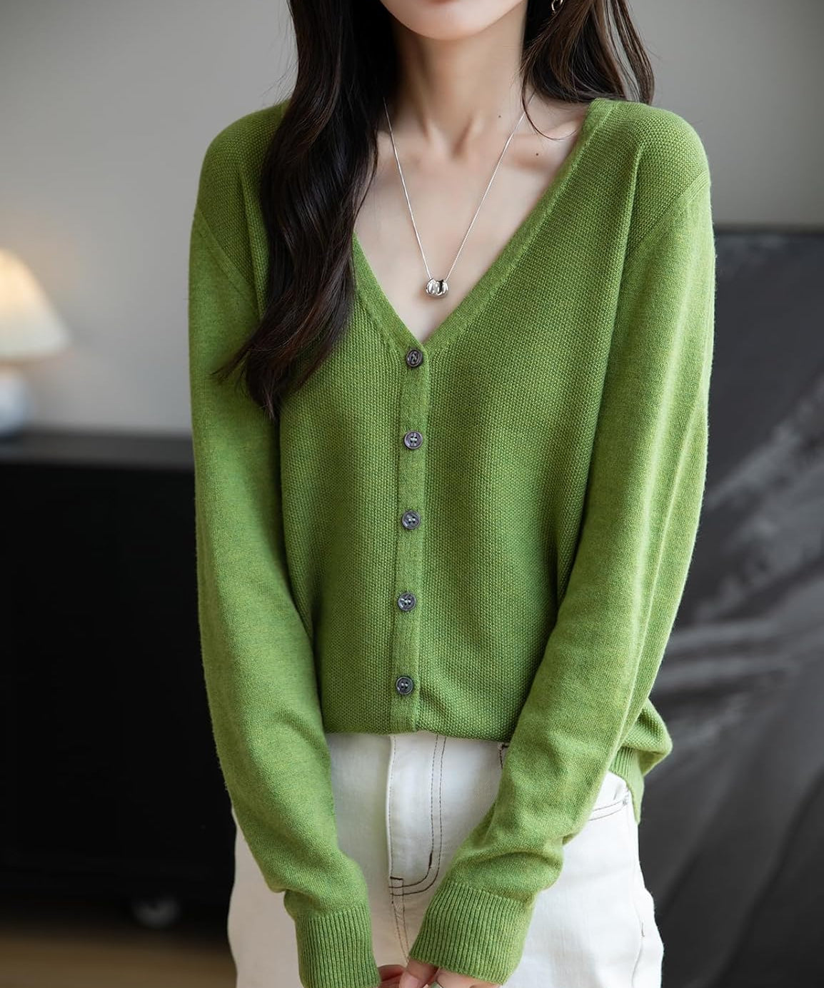 Merino Wool Seamless V-Neck Cardigan