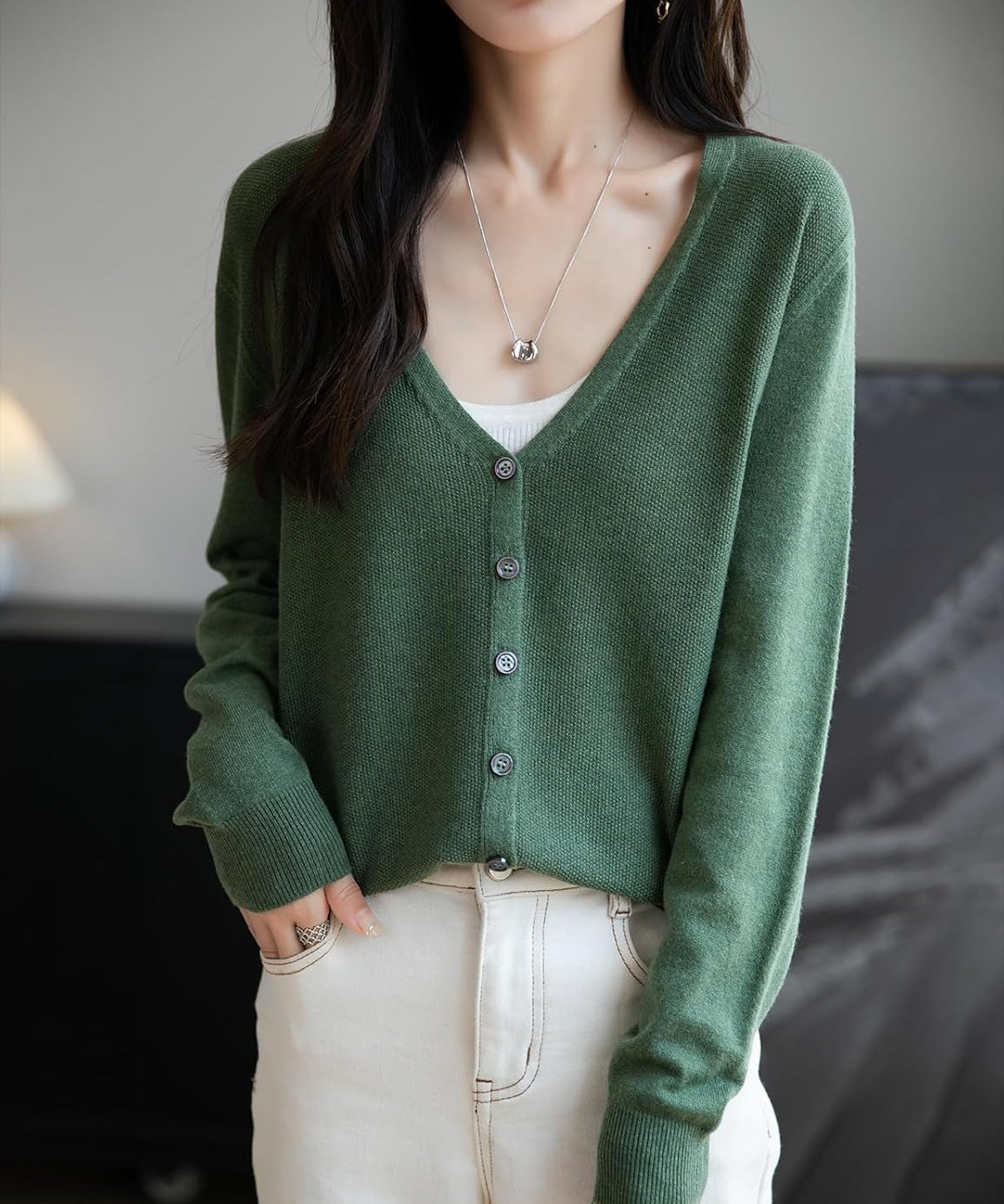 Merino Wool Seamless V-Neck Cardigan