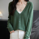 Women's Merino Wool Cardigan V-Neck Fall Winter Long Sleeve First-Line Ready to Wear Seamless Knit Cardigan