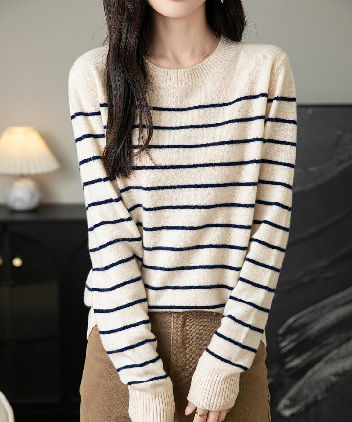 100% Merino Wool Striped Crewneck Sweater