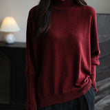 Women's Merino Wool Blend Oversized Sweater 2025 Fall Winter Fashion Mock Neck Batwing Sleeve Knit Pullover Sweater