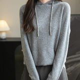 Felpa con tasca a maniche lunghe in lana merino al 100% da donna 2025 inverno calda morbida a manica lunga a maglia con tasca
