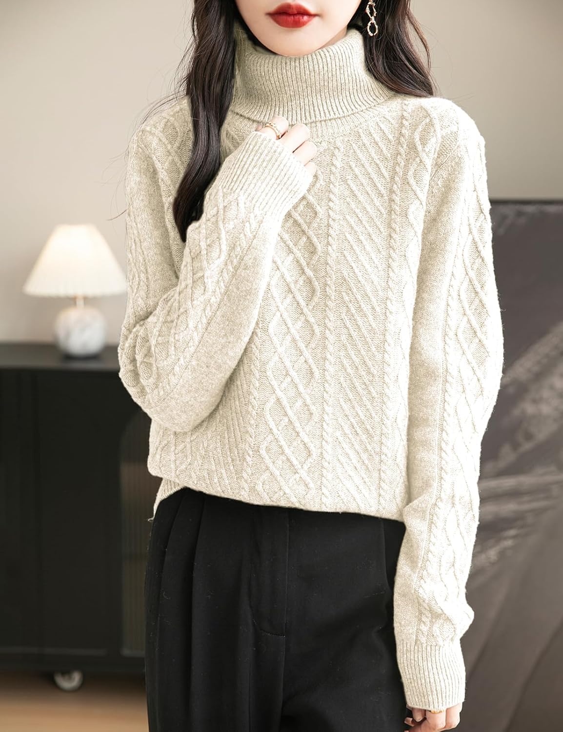 Pull à col roulé 100 % laine mérinos