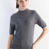 Women's Merino Wool Sweater 2025 Fall Winter Mock Neck Short Sleeve First-Line Ready to Wear Seamless Knit Sweater