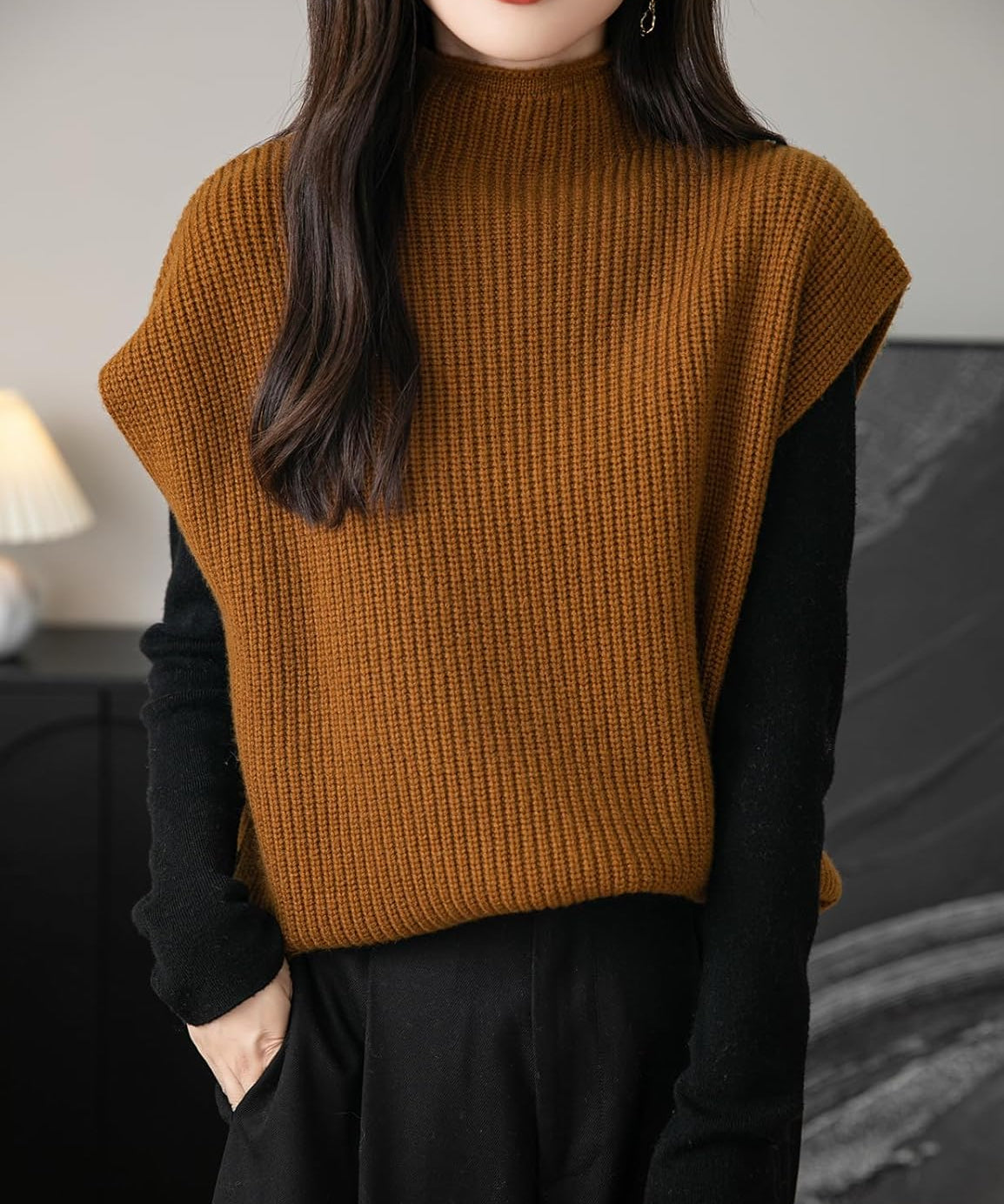 Women's 100% Merino Wool Sweater Vest 2025 Fall Winter Casual Turtleneck Sleeveless Knit Sweater Tank Tops
