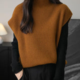 Women's 100% Merino Wool Sweater Vest 2025 Fall Winter Casual Turtleneck Sleeveless Knit Sweater Tank Tops