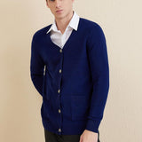 Men's 100% Merino Wool Cardigan Sweater 2025 Fall Winter Casual V Neck Warm Soft Long Sleeve Knitted Sweater