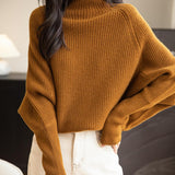 Chanyarn Women's 100% Merino Wool Sweater 2025 Fall Winter Mock Neck Oversized Long Batwing Sleeve Loose Knitted Sweater