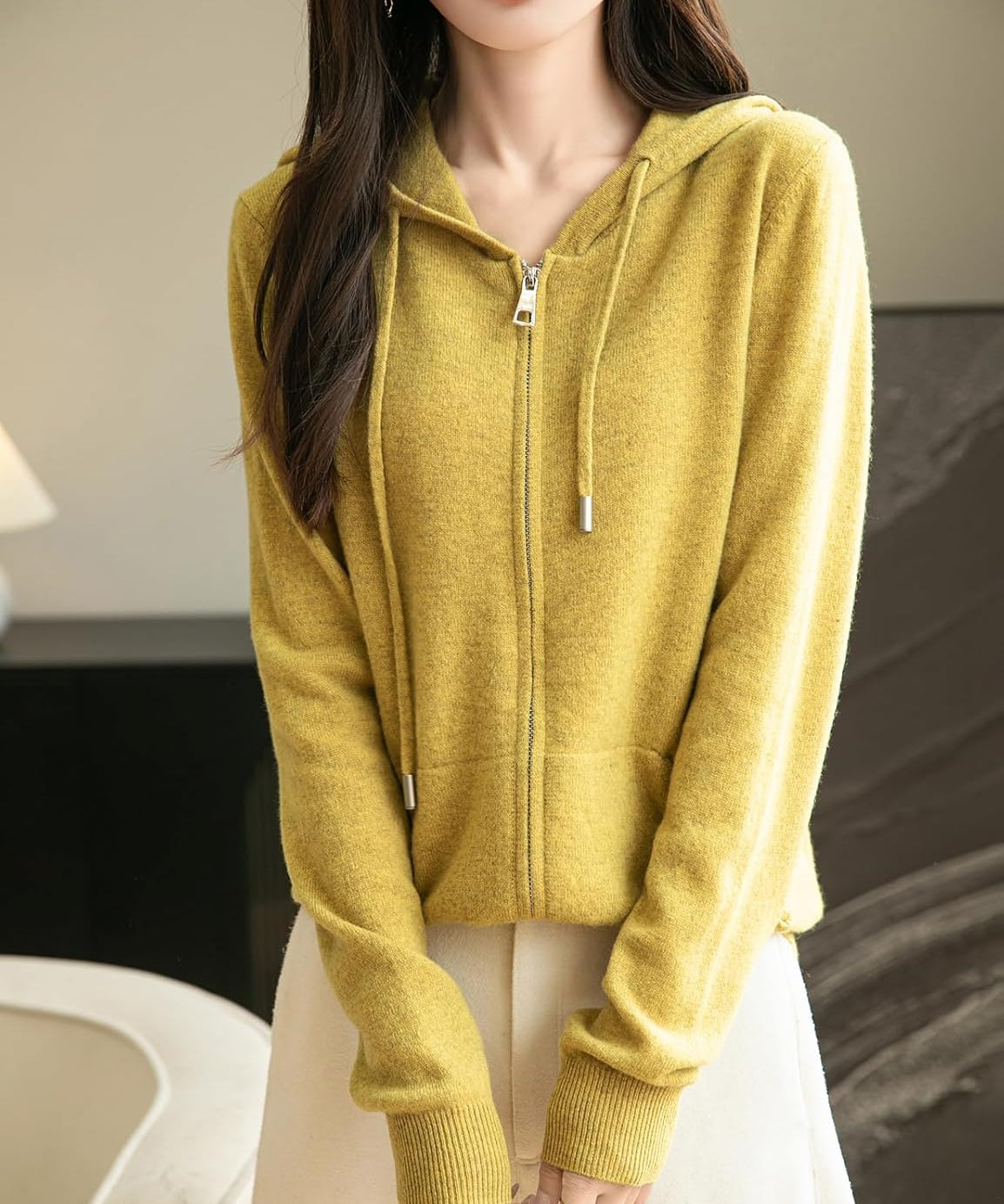 Women's 100% Merino Wool Zip Up Hoodies 2025 Fall Winter Warm Long Sleeve Knit Sweatshirt Cardigan with Pocket