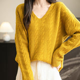 Chanyarn Women's V Neck 100% Merino Wool Oversized Sweater 2025 Fall Winter Vintage Cable Long Sleeve Knit Sweater