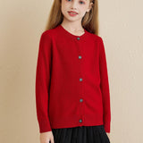 Girls 100% Merino Wool Cardigan 2025 Fall Winter Kids Crew Neck Warm Soft Long Sleeve Knit Cardigan Sweater