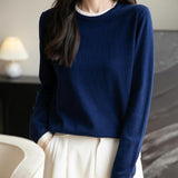 Women's Merino Wool Sweater 2025 Fall Winter Fake Two Piece Color Block Shirt Crewneck Long Sleeve Knit Pullover Top