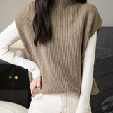 Women's 100% Merino Wool Sweater Vest 2025 Fall Winter Casual Turtleneck Sleeveless Knit Sweater Tank Tops