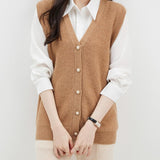 Women's 100% Merino Wool Sweater Vest 2025 Fall Winter V Neck Button Down Sleeveless Cable Knit Sweater Vest