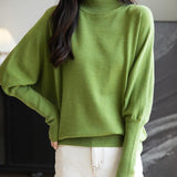 Women's Merino Wool Blend Oversized Sweater 2025 Fall Winter Fashion Mock Neck Batwing Sleeve Knit Pullover Sweater