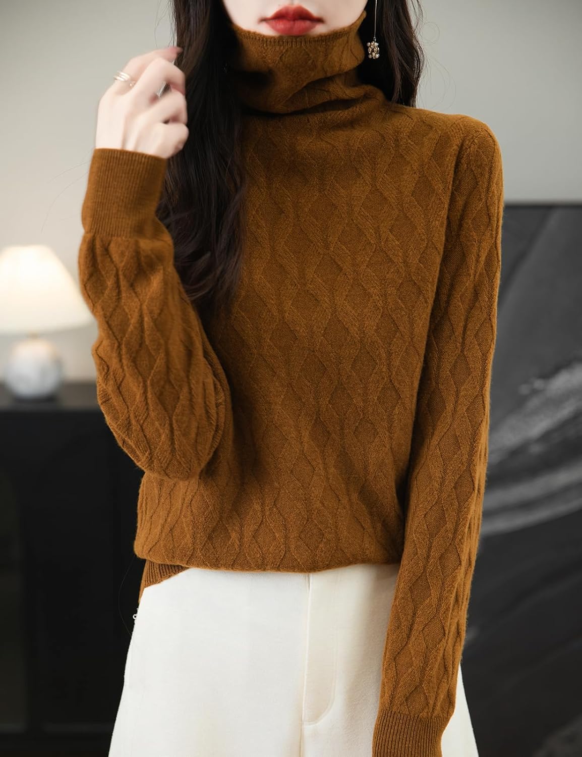 Chanyarn femenino suéter de lana 100% merino 2025 otoño invierno tortuga sólida de manga larga jersey de manga de manga larga
