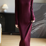 Women's Merino Wool Blend Sweater Dress 2025 Fall Winter V-Neck Long Sleeve Ribbed Cocktail Bodycon Knit Maxi Dress
