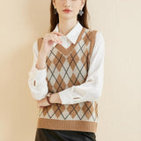 Giubbotto da maglione da donna al 100% da donna 2025 Diamond inverno autunno V Glet maglione a maglia senza maniche