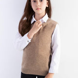 Girls 100% Merino Wool Sweater Vest Crewneck Sleeveless 2025 Fall Winter Cable Tops Knitted Pullover Vest