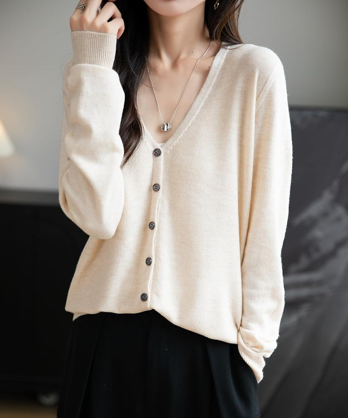 Merino Wool Seamless V-Neck Cardigan