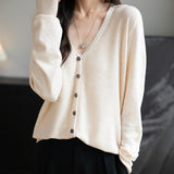 Women's Merino Wool Cardigan V-Neck Fall Winter Long Sleeve First-Line Ready to Wear Seamless Knit Cardigan
