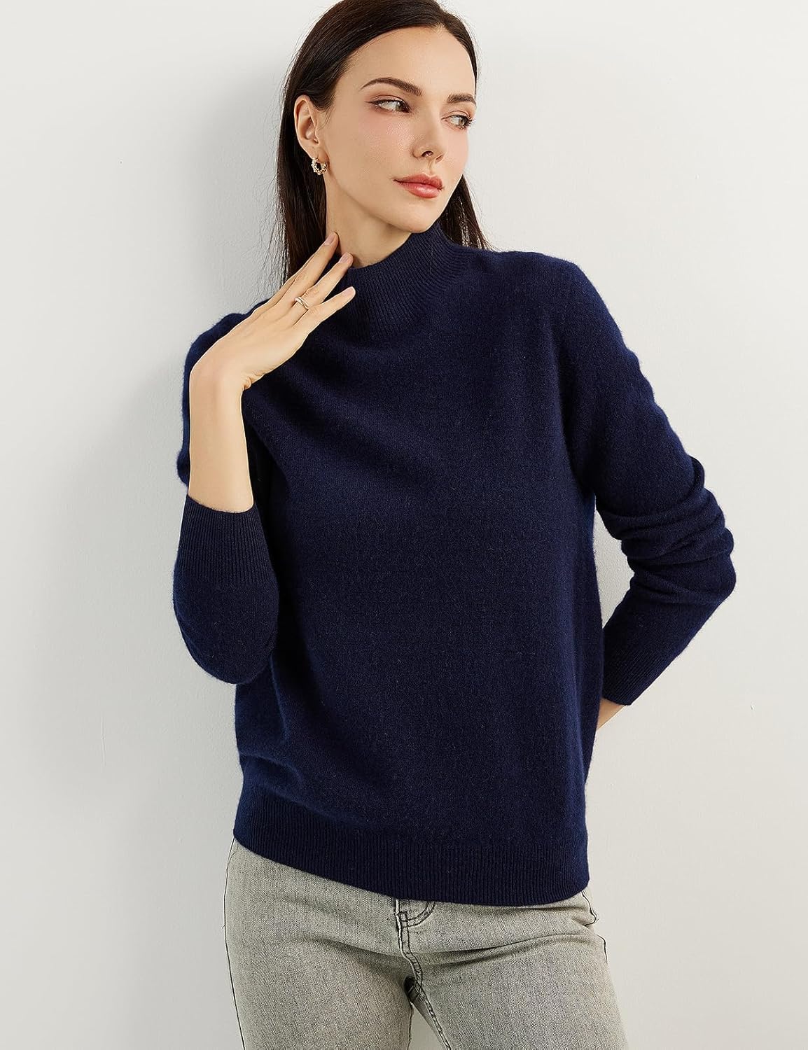 100% Pure Cashmere Women's Sweater Mock Neck Long Sleeve Warm Soft 2025 Fall Winter Knit Pullover