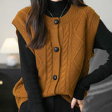 Chanyarn Women's 100% Merino Wool Sweater Vest 2025 Fall Winter Crew Neck Button Down Sleeveless Cable Knitted Sweater