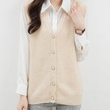 Women's 100% Merino Wool Sweater Vest 2025 Fall Winter V Neck Button Down Sleeveless Cable Knit Sweater Vest