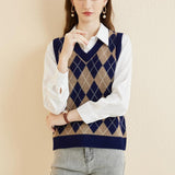 Giubbotto da maglione da donna al 100% da donna 2025 Diamond inverno autunno V Glet maglione a maglia senza maniche