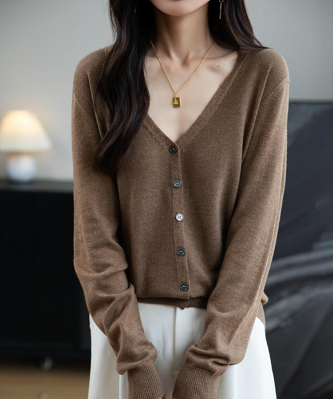 Merino Wool Seamless V-Neck Cardigan