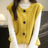 Chanyarn Women's 100% Merino Wool Sweater Vest 2025 Fall Winter Crew Neck Button Down Sleeveless Cable Knitted Sweater