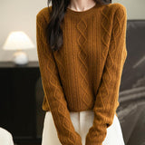 Suéter de lana 100% merino de chanyarn femenino 2025 otoño invierno Básico Básico Cable de manga larga Cabina de manga larga Sétero de cable de punto
