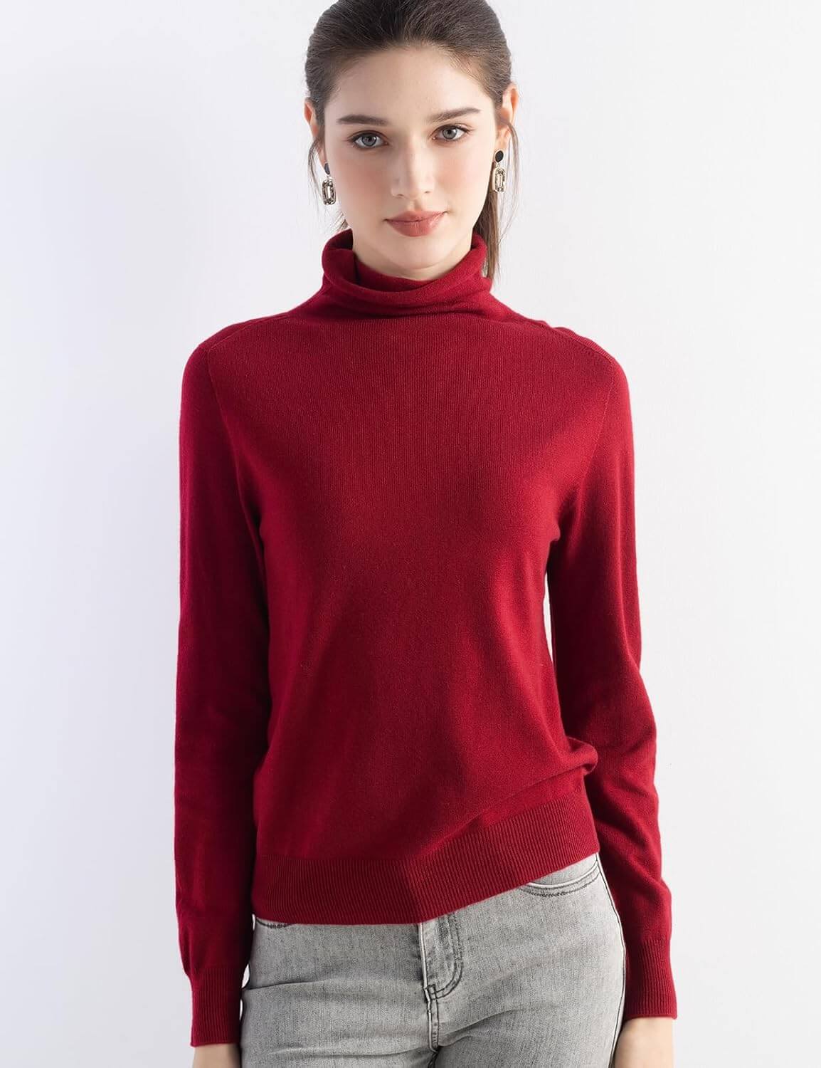 Merino Wool Blend Turtle Neck Seamless Knit Sweater