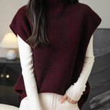 Women's 100% Merino Wool Sweater Vest 2025 Fall Winter Casual Turtleneck Sleeveless Knit Sweater Tank Tops