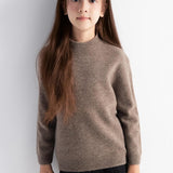 Girls 100% Merino Wool Sweater Fall Winter First-Line Ready to Wear Mock Neck Long Sleeve Seamless Pullover