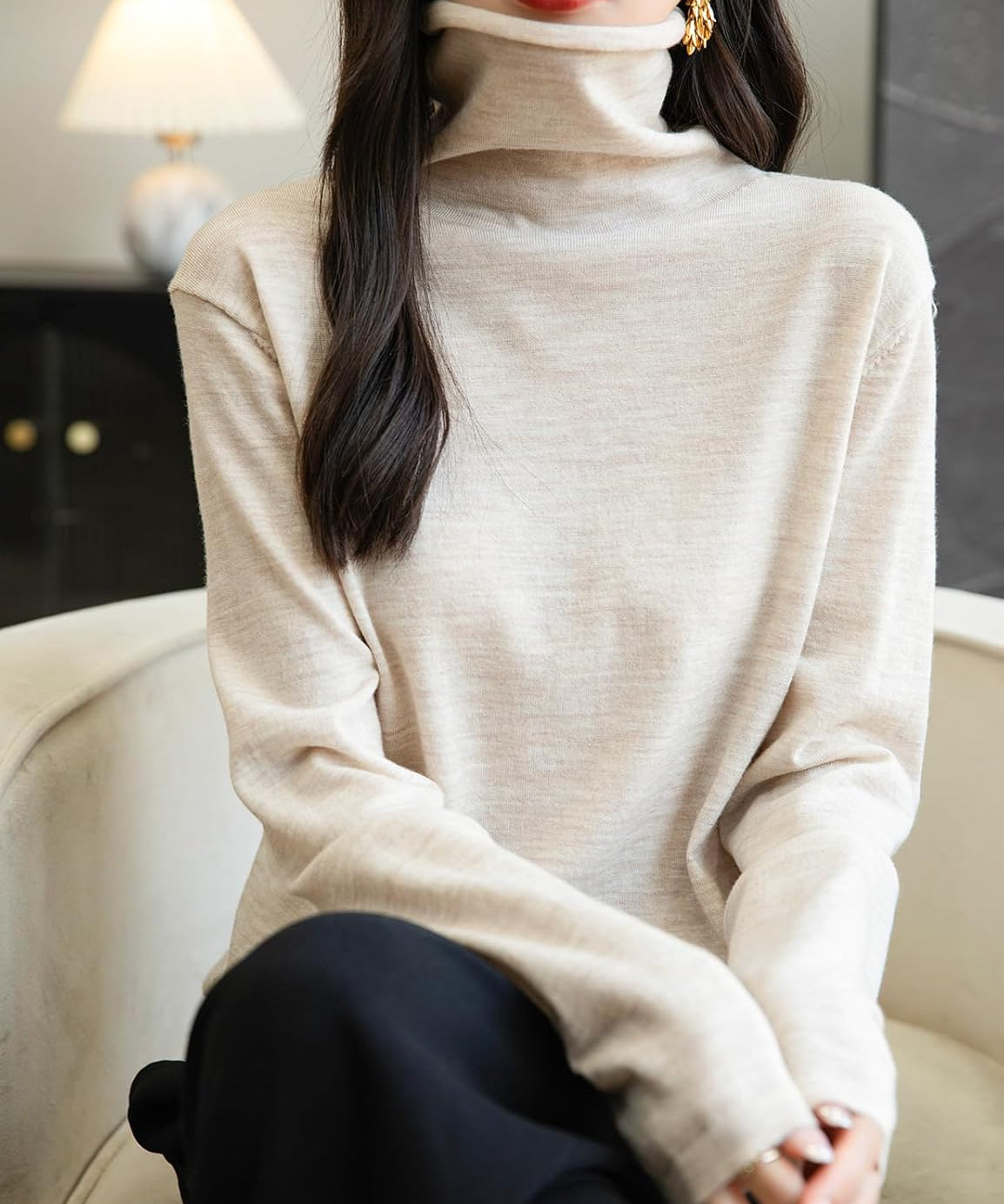 Chanyarn Women's 100% Merino Wool Base Layer Shirt Tops Turtleneck Long Sleeve Travel Hiking Tee T Shirt Pullover Sweater