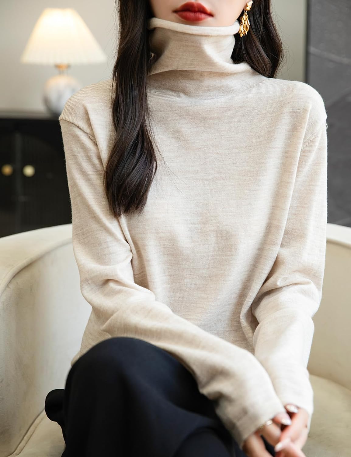 Chanyarn Women's 100% Merino Wool Base Layer Shirt Tops Turtleneck Long Sleeve Travel Hiking Tee T Shirt Pullover Sweater