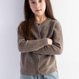 Girls 100% Merino Wool Cardigan Fall Winter First-Line Ready to Wear Crewneck Long Sleeve Seamless Sweater