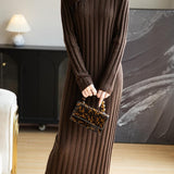 Women's Merino Wool Blend Sweater Dress 2025 Fall Winter V-Neck Long Sleeve Ribbed Cocktail Bodycon Knit Maxi Dress