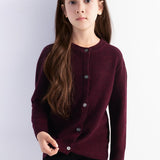 Girls 100% Merino Wool Cardigan Fall Winter First-Line Ready to Wear Crewneck Long Sleeve Seamless Sweater